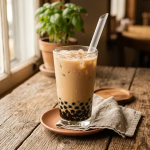 Classic boba milk tea with tapioca pearls